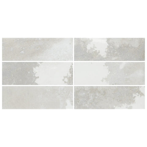 Silvery Brick Look Porcelain Wall Tile Luxe Tradition Style 7.875 By 15.75 Inches Glazed with mixed textures and tones.