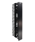 WMPV45E Vertical Cable Management Panel Black Rack Ready for Racks, 24 Cable Cat6 Capacity, side view of cable slots