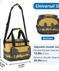 Insulated Leakproof Lunch Bag For Outdoors Large Cooler Tote with cowboy design, waterproof 600D Oxford, dimensions shown