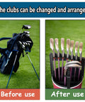 Durable Golf Club Organizer For Bags With Iron Holder Clips And Shaft Racks Keeps Your Golf Set Neat And Ready Holds Up To 9 Clubs Lightweight Outdoor Golf Gear Stand Easy To Install image comparison before and after use.