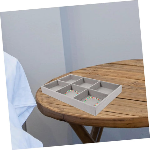 Sleek Three Piece Multi Compartment Jewelry Organizer Tray With Supple Velour Finish For Earrings Rings And Necklaces on wooden table