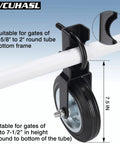 Tough As Nails 6 Inch Metal Gate Wheel For Swing Gates Up To 2 Inches Wide Supports 500 Pounds showing mounting details and dimensions.
