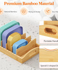 Bamboo Lid Organizer For Inside Cabinet With 4 Adjustable Inserts And 5 Sections, Keeps Lids Neat And Easy To Grab