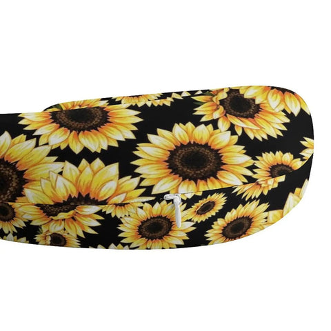 Comfy Travel Neck Pillow For Women, Portable Multi Functional Napping Pillow For Sleeping At Office Or Home, Soft Polyester Material In Black Yellow Sunflower Design