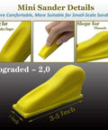 Ultimate 71 Piece Hook Loop Mini Sandpaper Kit With Sanding Block For Woodworking Art Paint Stripping Cups And Glass Corners - yellow mini sander with ergonomic design for finger use, 3.5 inch.
