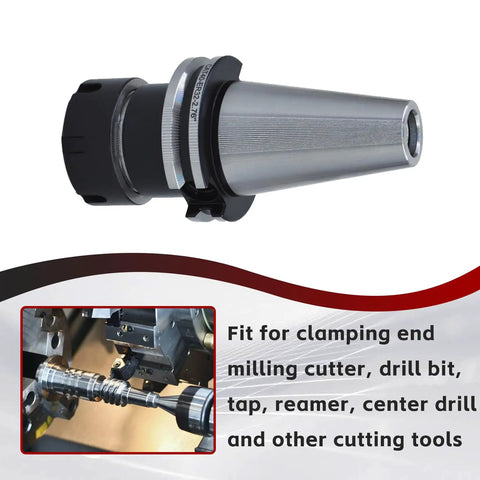 CAT40 ER32 Collet Chuck Set, 8 Piece, 2.76 Inch Gage Length, CNC Tool Kit, showcasing milling attachment close-up.