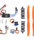 A2212 1400KV Brushless RC Plane Motor Kit With 30A ESC And SG90 Servos, showing components and orange propellers for aircraft