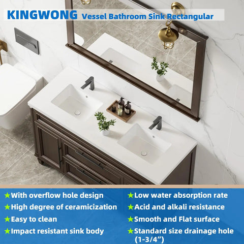 Top view of modern bathroom with 18.3 Inch Rectangular Undermount Bathroom Sink White Ceramic Porcelain With Overflow on vanity.