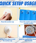 Quick setup guide for Epic 20 Ft Flexible Race Track Set For Kids showing how to use suction cups on a smooth surface.