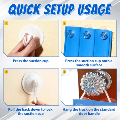 Quick setup guide for Epic 20 Ft Flexible Race Track Set For Kids showing how to use suction cups on a smooth surface.