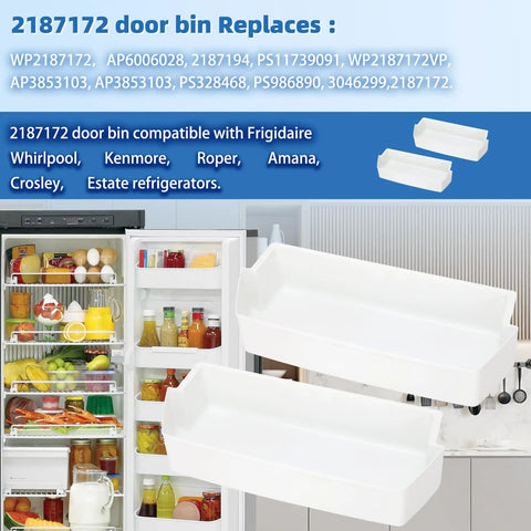 Door Shelf Bin Replacement For Whirlpool Kenmore Amana Frigidaire Roper Estate Pro Grade Fit Refrigerator Bin 2187172 2 Pack