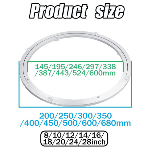Heavy Duty 360 Degree Rotating Swivel Plate With Quiet Aluminum Alloy Base, product sizes, kitchen tables and display turntables