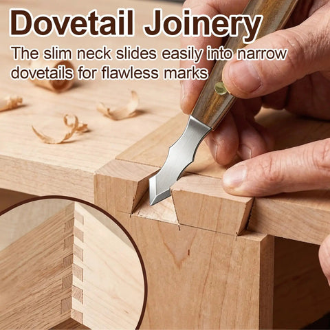 Knockout Dual Bevel Marking Knife Kit Crafted For Serious Woodworkers Featuring Razor Sharp Stainless Blades used for precise dovetail joinery.