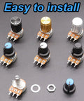 84 Piece Linear Rotary Potentiometer Kit With 5 Values B5K B10K B20K B50K B100K Ohm Top Adjustment Includes Plastic And Aluminum Knobs Nuts And Washers WH148 H023