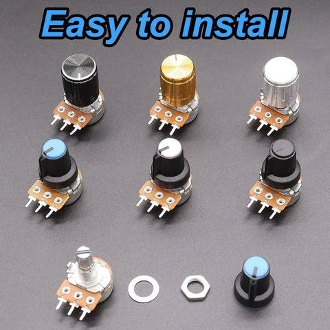 84 Piece Linear Rotary Potentiometer Kit With 5 Values B5K B10K B20K B50K B100K Ohm Top Adjustment Includes Plastic And Aluminum Knobs Nuts And Washers WH148 H023