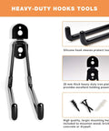 Ultra Heavy Duty 11 Inch Garage Hooks Wall Mount Storage Hangers Four Pack Long Hooks For Hanging Tools Chairs Hoses Ladders Ropes And Bulk Items A Beefed Up Durable Garage Organizer For Quick Access showing steel hooks with silicone grip and mounting hardware