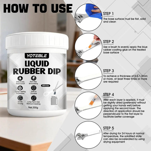 Peelable Rubber Dip For Tools White Plastic Dip Grippy Anti Slip Durable Tool Handle Coating Waterproof Protection For Metal Wood Plastic In Extreme Temps Minus 30 F To 200 F Includes Brush And Gloves 300g usage guide with steps