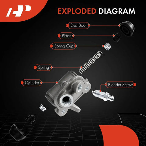 Exploded diagram of Rear Drum Brake Wheel Cylinder Kit 2 Piece Set For Toyota Tundra 2000 2007, 4Runner 1996 2000.