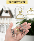 25 Heavy Duty Metal Swivel Clasp Hooks And One Inch D Ring Keychain Making Kit featuring size specs in hand.