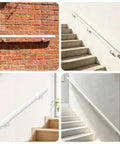 Heavy Duty Wrought Iron Stair Handrail Indoor Outdoor Rust Resistant Custom Length Grab Rail mounted on a brick wall.