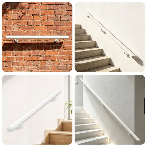 Heavy Duty Wrought Iron Stair Handrail Indoor Outdoor Rust Resistant Custom Length Grab Rail mounted on a brick wall.