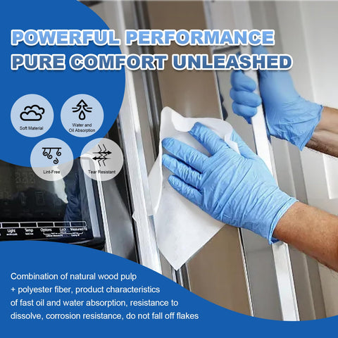 Gloved hands using Lab-Grade 9x9 Inch Cleanroom Wipes 150 Count Grade A 68 GSM Cellulose Polyester Blend Lint Free for lab use