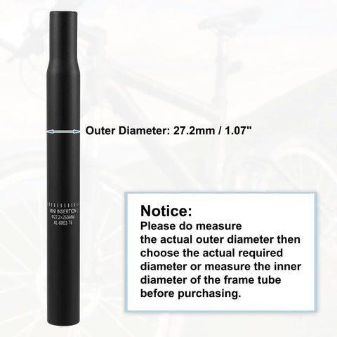 Beefy 27.2mm By 250mm Aluminum Seat Post With Calibrated Scale Mark Black For MTB Mountain Bikes Universal Fit Lightweight
