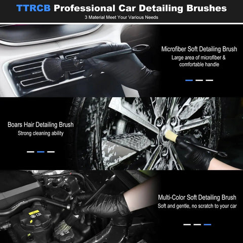 Boss Level Car Detailing Kit Interior Cleaner With Brushes Duster Cleaning Gel Microfiber Towels And Organizer Bag For Auto And Truck Interior Care Essentials Tools, 3 brushes for vents, wheels and engine