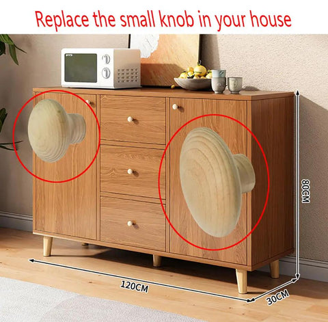 Real Deal Unfinished Beech Wood Cabinet Knobs Big Boy Sized Round Drawer Pulls Pack Of Four With Heavy Duty Screws Top Shelf Hardware For Any Home Reno displayed on a wooden cabinet.