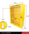 Heavy Duty Lockout Tagout Cabinet Wall Mount LOTO Storage Box Built Like A Tank With Twenty Two Shackle Holders side view dimensions