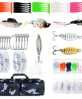 Fishing lures, tackle boxes, and portable bag from Two Piece Telescopic Fishing Rod And Reel Combo Set for freshwater and saltwater.