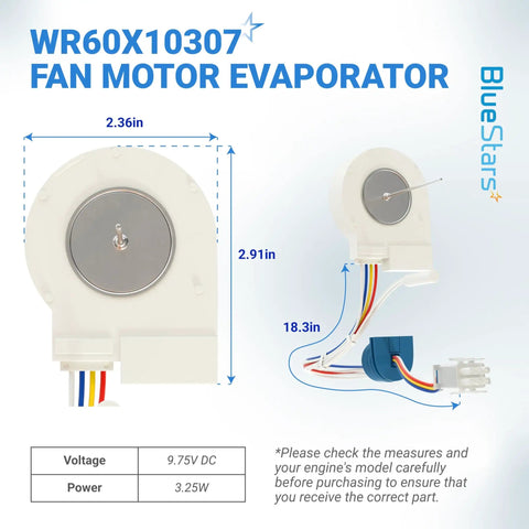 Evaporator Fan Motor Replacement For GE Hotpoint Refrigerators Plug And Play Direct Fit Replaces AP4438809 WR60X10224