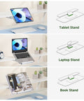 Electric Standing Desk With Drawers 48 By 24 Inches Height Adjustable Sit Stand Desk With Monitor And Laptop Stands Memory Presets Quiet Motor For Home Office White Built For Remote Work And Gaming featuring tablet, laptop, and book stand options.