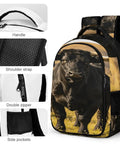 Black Longhorn Bull Printed Unisex Backpack With Large Capacity, Durable Polyester Daypack with details of handle and shoulder strap