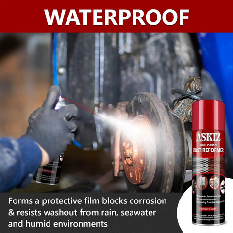 Person applying Heavy Duty Rust And Corrosion Inhibitor Spray With Long Lasting Protection on brake disc of a vehicle.