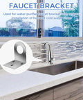 Two Pack Stainless Steel Water Filter Housing Brackets for wall mount with faucet installation details in modern kitchen setting
