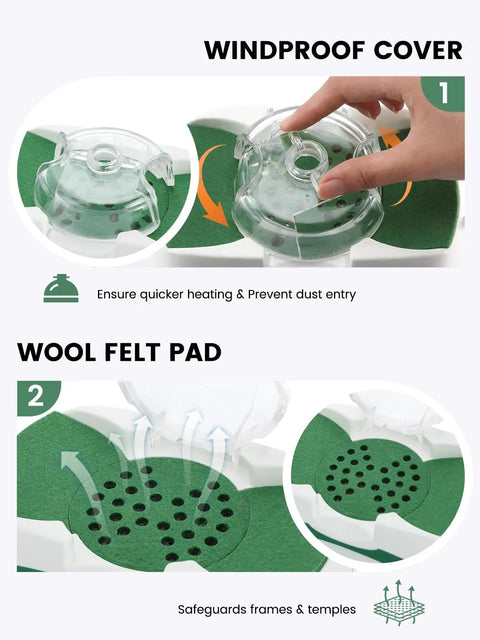 Windproof cover and wool felt pad for Eyeglass Frame Warmer With Four Temperature Settings 140-230 F, Time Controller
