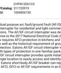 Image of Eaton CHFN120A1CS circuit breaker specifications and applications description on packaging
