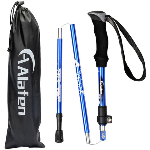 Go-To Ultralight Aluminum Collapsible Trekking Pole for Travel and Hiking, Adjustable, Blue with EVA Foam Handle and Wrist Strap