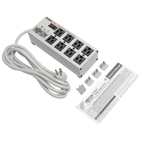 Isobar 8 Outlet Heavy Duty Surge Protector Power Strip With 3840 Joules, 12ft Cord, Flat Plug, Metal Housing, Wall Mountable, Under Desk Use For Garage, Workshop, And Industrial Equipment