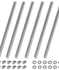 Six Pack M6 X 100mm Fully Threaded Rods In 304 Stainless Steel Right Hand Threads With Nuts And Flat Washers, M6 1.0mm Pitch