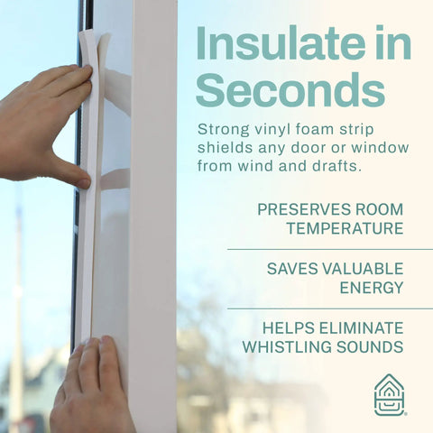 Applying Tough As Nails Weather Stripping Tape For Doors And Windows High Density Foam Insulation Seal on a window frame.