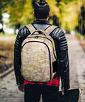 Soft Pink Watercolor Bloom Printed Backpack For Unisex Everyday Use shown from behind on a person wearing a leather jacket