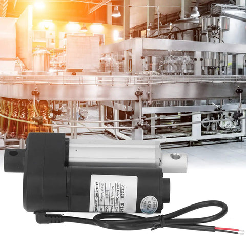 Go-To Heavy-Duty 24V High-Speed Linear Actuator With 50mm Stroke And 1200N Thrust for track systems, shown in an industrial setting