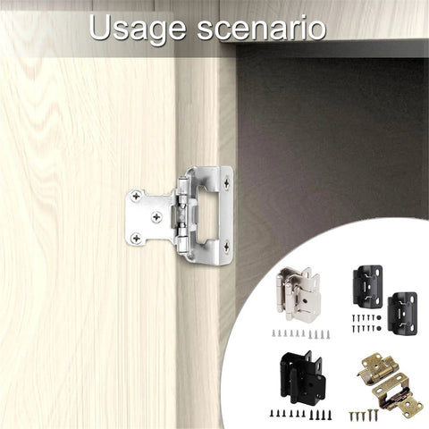 Two Pack Antique Steel Cabinet Hinges For Kitchen Cabinets With One Half Inch Overlay And Partial Wrap Half Hide Design