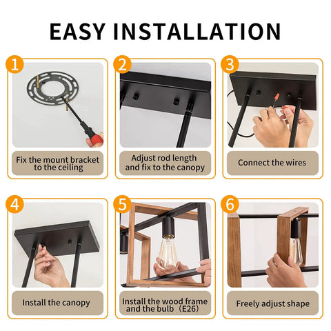 Step-by-step installation guide for Rustic Black Metal And Wood Pendant Lights For Kitchen Island Four Light Farmhouse Dining Fixture