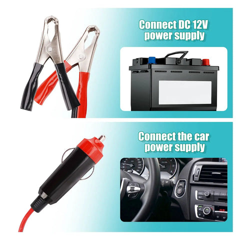 Heavy Duty 1200W Car Power Inverter Cranks Out DC 12V To 110V AC With Tough Steel Shell And Crisp LCD Display Panel For Truck RV And Weekend Cruises showing battery connections and car power supply.