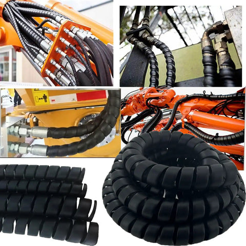 Spiral Wrap Cable Protector Pre Cut Lengths For Hydraulic And Pneumatic Hoses 1.58 Inch OD And 10 Feet Long in use on machinery