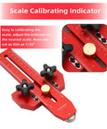 Thin Rip Jig Table Saw Guide for Quick Repetitive Narrow Strip Cuts, Anti Kickback Safety, red tool with calibrating scale