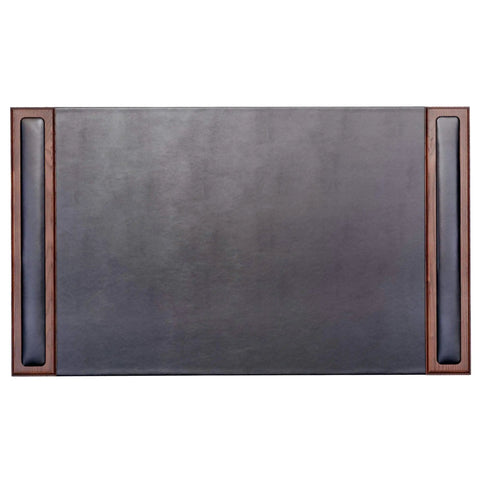 Image of Walnut And Black Leather Desk Set component, showcasing top-grain leather and walnut-stained rosewood, 34-inch by 20-inch size